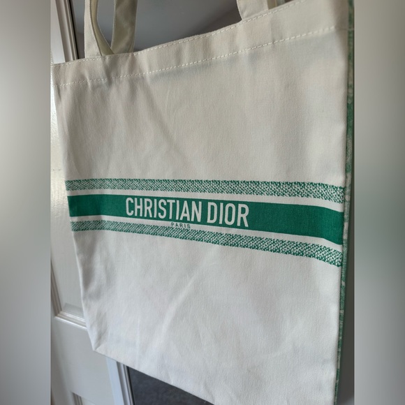NEW💚Dior TOILE DE JOUY Novelty Tote Eco bag White Green